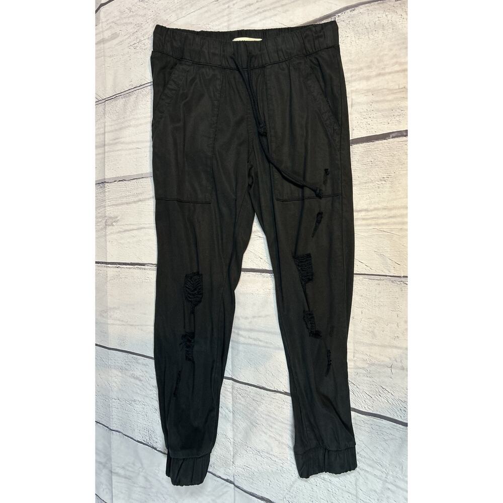 Cloth & Stone Black Ripped Jogger Pants XS Drawstring Waist Pockets Stretch